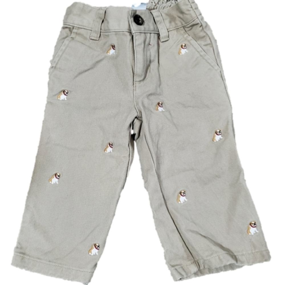 Janie and Jack Kakhi Puppy Embroidered Pants